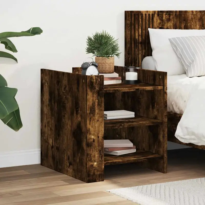 Nachtkastje in Grijs Sonoma met bewerkt hout voor een tijdloze uitstraling - Gerookt eiken / 1 - Nachtkastjes