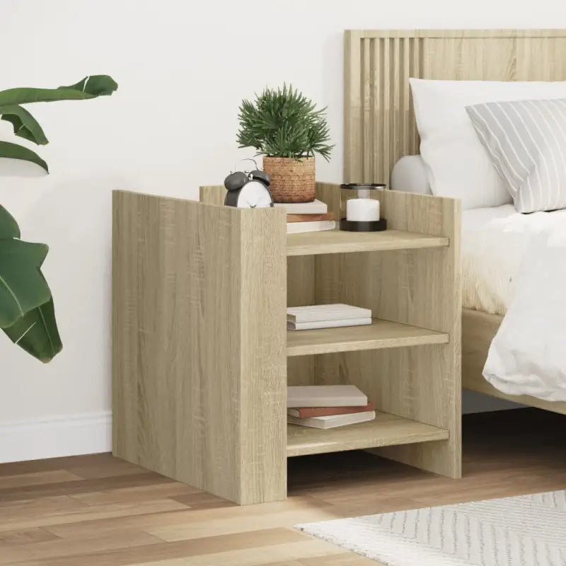 Nachtkastje in Grijs Sonoma met bewerkt hout voor een tijdloze uitstraling - Sonoma eiken / 1 - Nachtkastjes