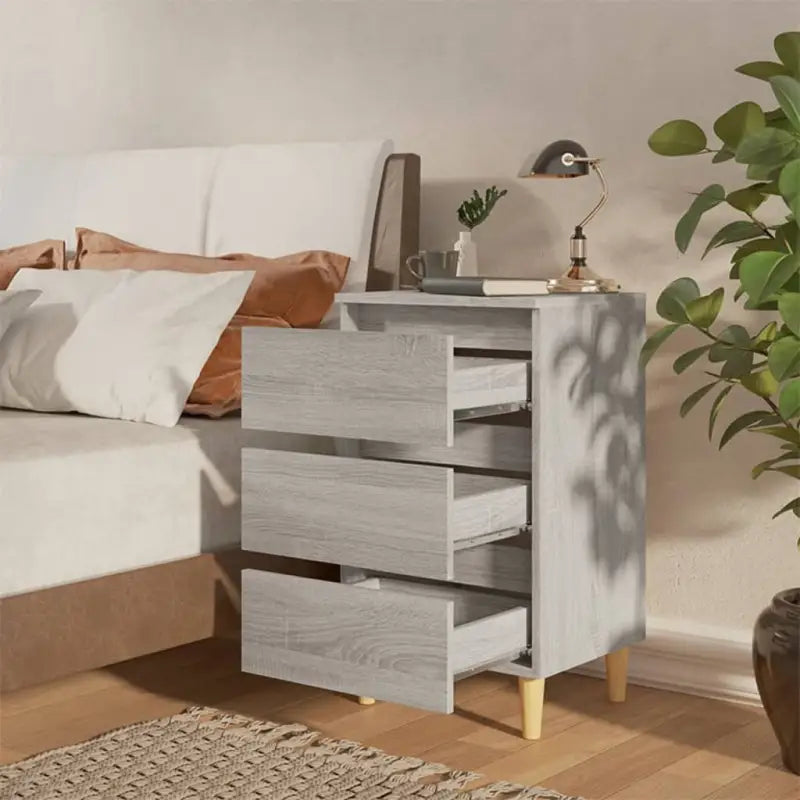 Nachtkastje in grijs sonoma met houten poten en Scandinavische charme - Nachtkastjes