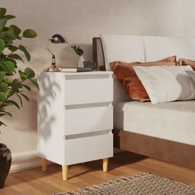 Nachtkastje in grijs sonoma met houten poten en Scandinavische charme - Wit / 1 - Nachtkastjes