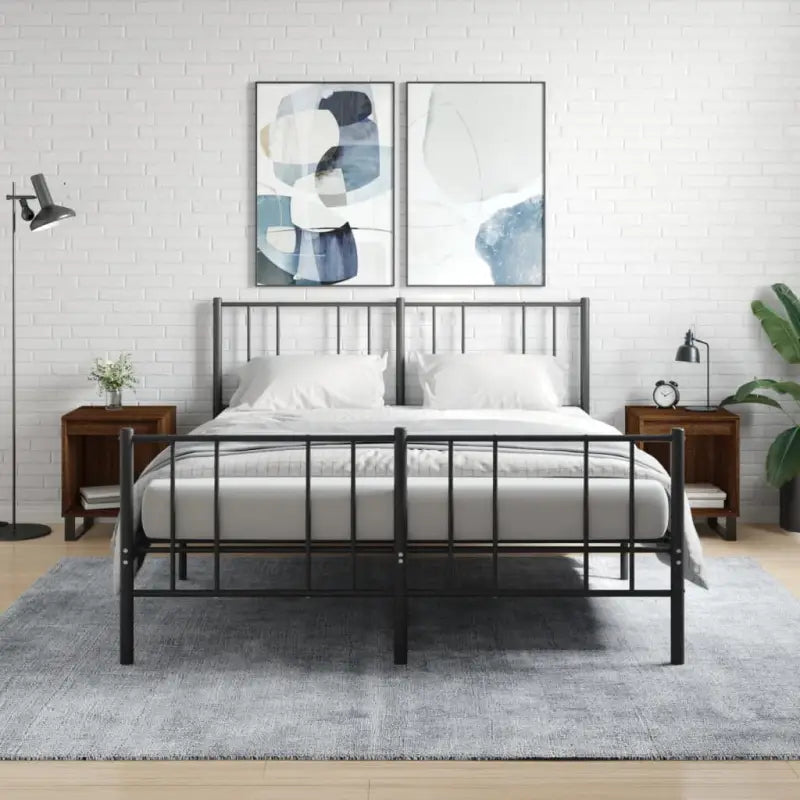 Nachtkastje met bewerkt hout en metalen poten voor een strak interieur - bruin eikenkleur / 2 - Nachtkastjes