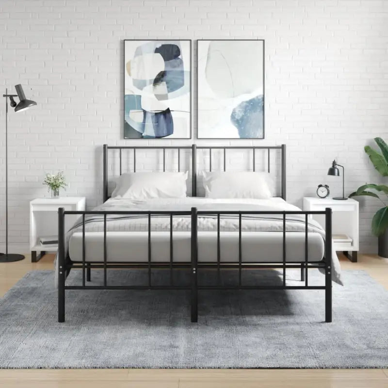 Nachtkastje met bewerkt hout en metalen poten voor een strak interieur - Wit / 2 - Nachtkastjes