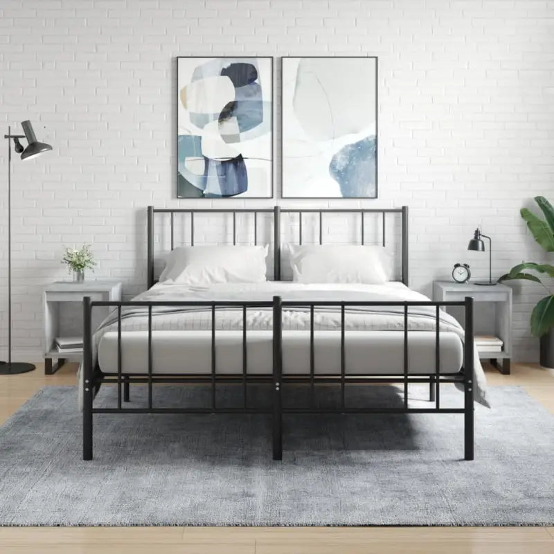 Nachtkastje met bewerkt hout en metalen poten voor een strak interieur - Betongrijs / 2 - Nachtkastjes