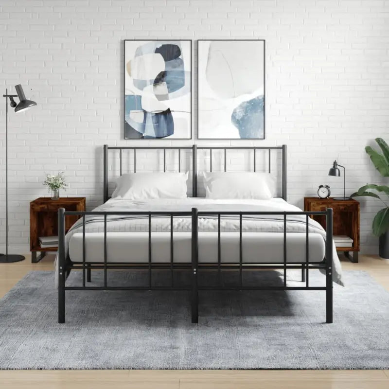 Nachtkastje met bewerkt hout en metalen poten voor een strak interieur - Gerookt eiken / 2 - Nachtkastjes