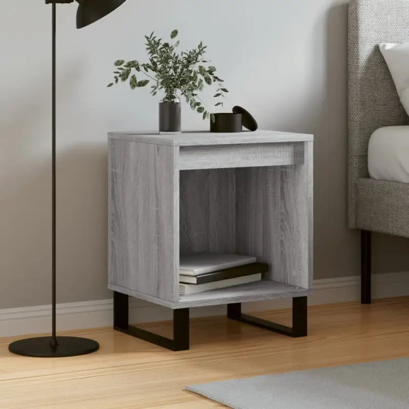 Nachtkastje met bewerkt hout en metalen poten voor een strak interieur - Grijs sonoma / 1 - Nachtkastjes