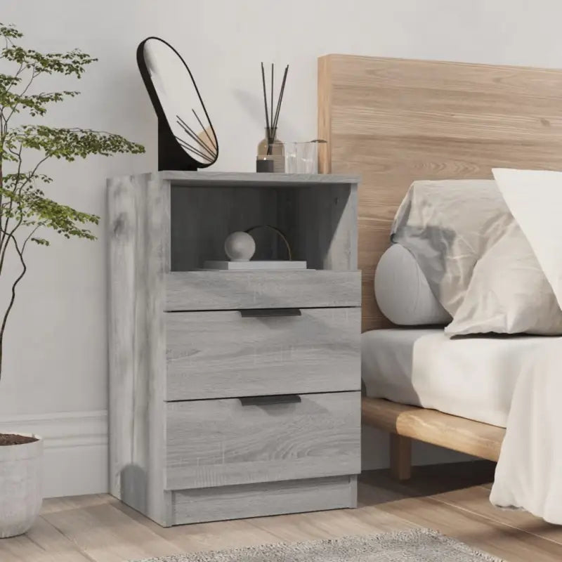 Nachtkastje met bewerkt hout in grijs sonoma met tijdloos ontwerp - Grijs sonoma / 1 - Nachtkastjes