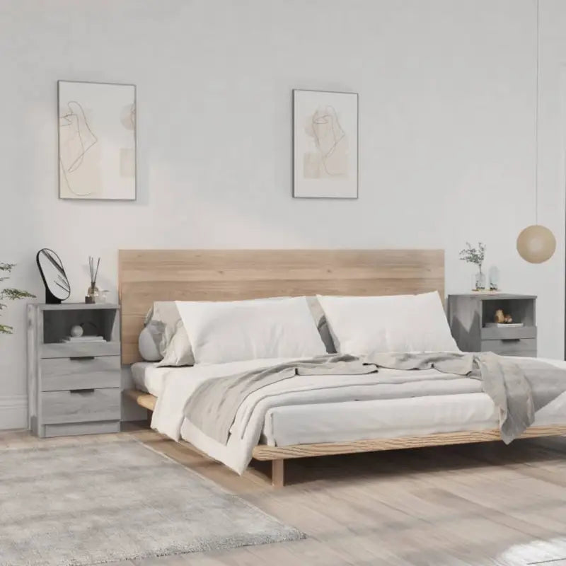 Nachtkastje met bewerkt hout in grijs sonoma met tijdloos ontwerp - Grijs sonoma / 2 - Nachtkastjes