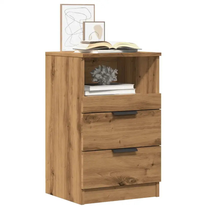 Nachtkastje met bewerkt hout in grijs sonoma met tijdloos ontwerp - artisanaal eikenkleurig / 2 - Nachtkastjes