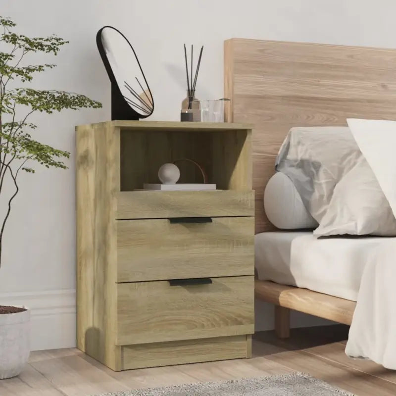 Nachtkastje met bewerkt hout in grijs sonoma met tijdloos ontwerp - Sonoma eiken / 1 - Nachtkastjes