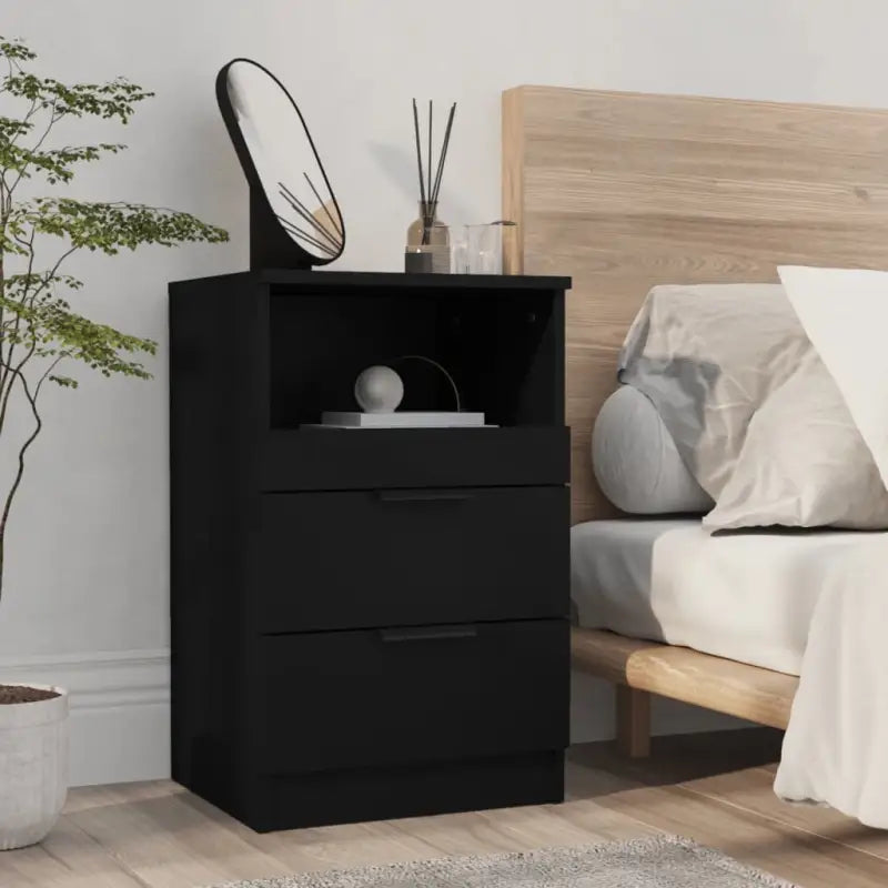 Nachtkastje met bewerkt hout in grijs sonoma met tijdloos ontwerp - Zwart / 1 - Nachtkastjes