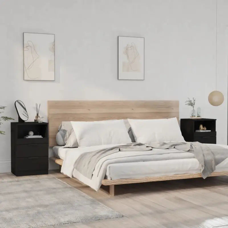 Nachtkastje met bewerkt hout in grijs sonoma met tijdloos ontwerp - Zwart / 2 - Nachtkastjes