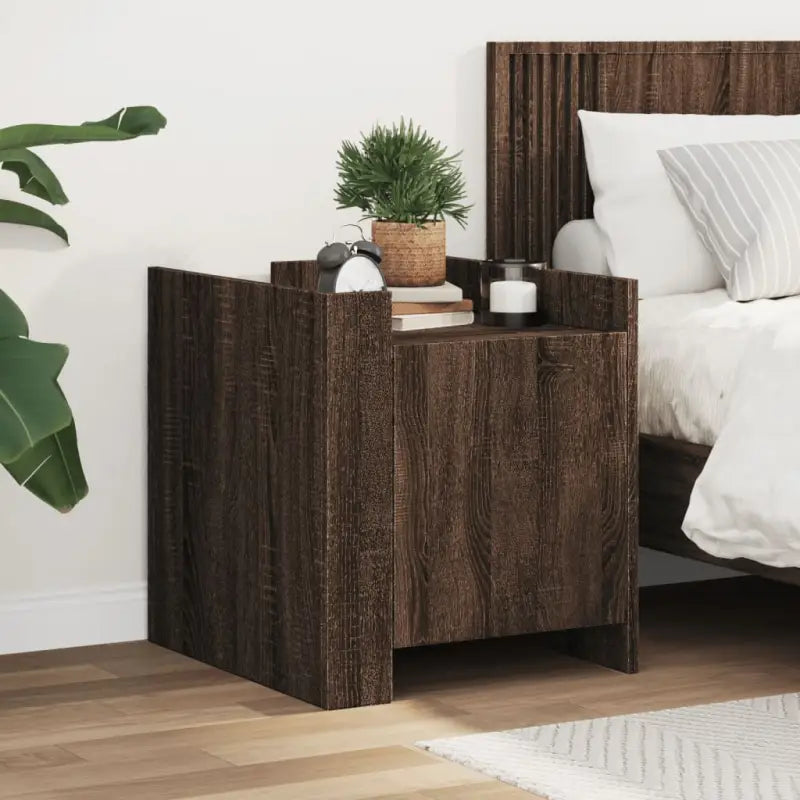 Nachtkastje met bewerkt hout voor een tijdloze uitstraling - bruin eikenkleur / 1 - Nachtkastjes