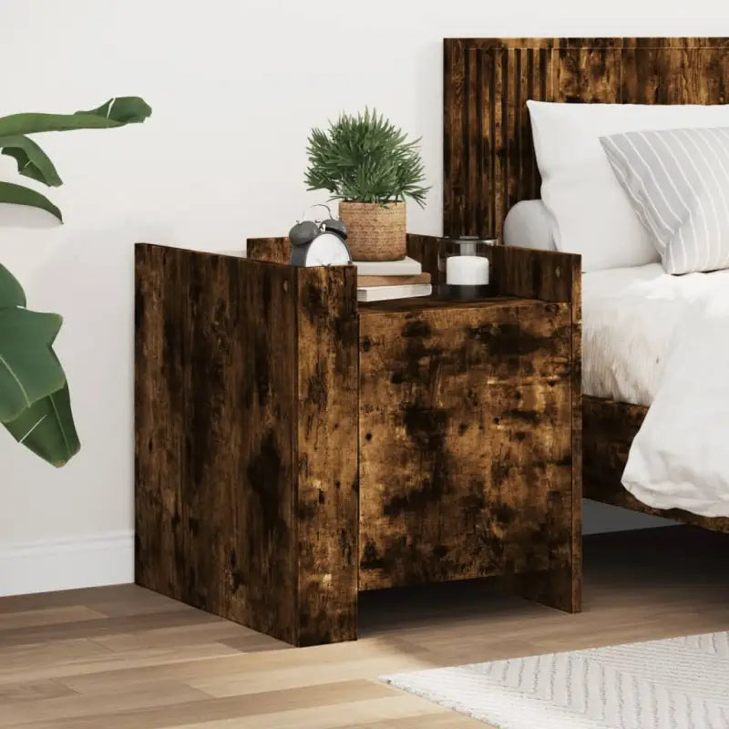 Nachtkastje met bewerkt hout voor een tijdloze uitstraling - Gerookt eiken / 1 - Nachtkastjes