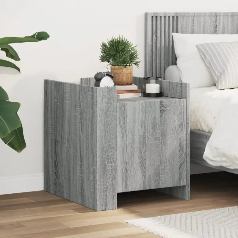 Nachtkastje met bewerkt hout voor een tijdloze uitstraling - Grijs sonoma / 1 - Nachtkastjes