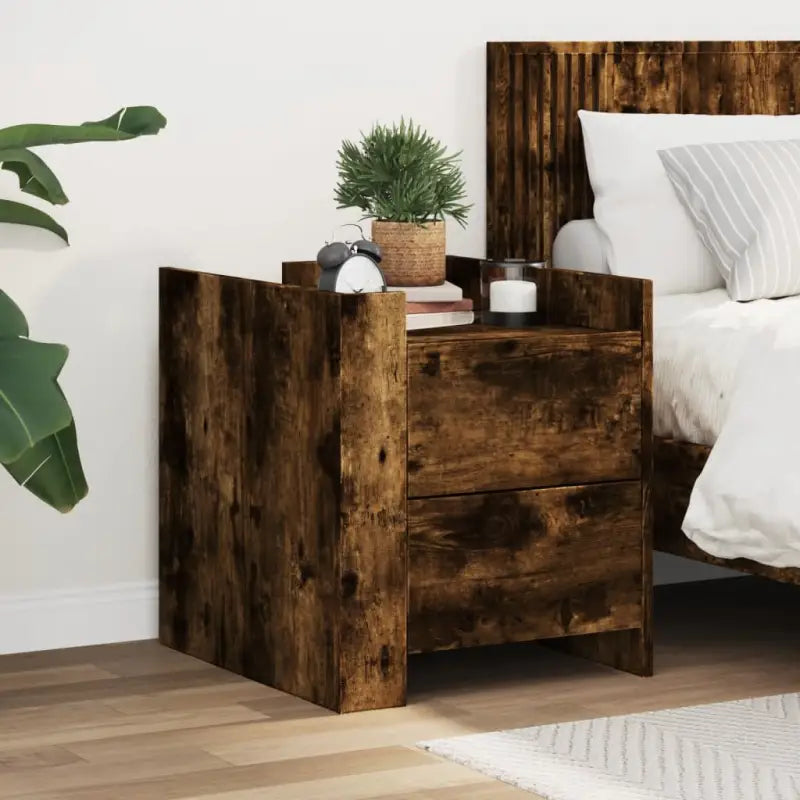 Nachtkastje met bewerkt hout voor een tijdloze woonstijl - Gerookt eiken / 1 - Nachtkastjes