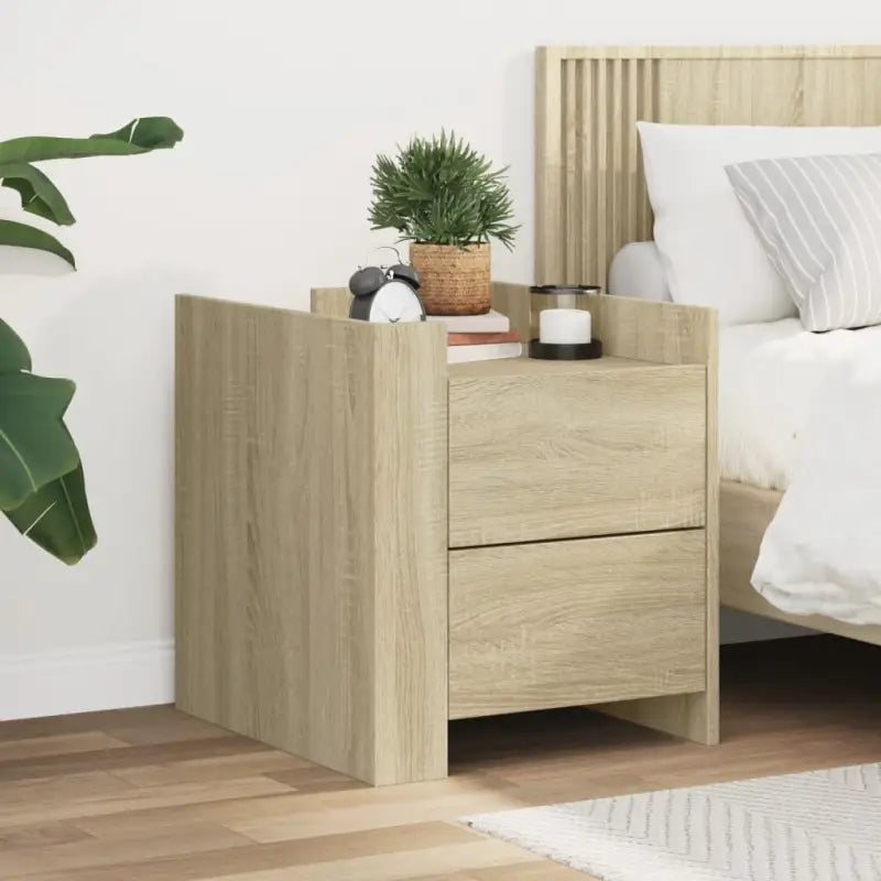 Nachtkastje met bewerkt hout voor een tijdloze woonstijl - Sonoma eiken / 1 - Nachtkastjes