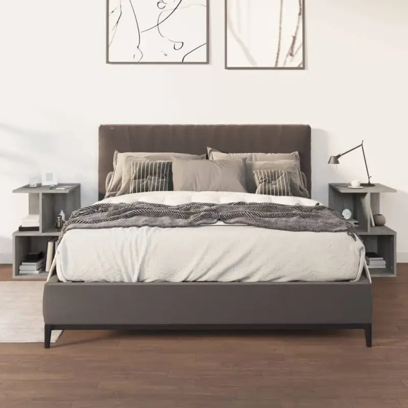 Nachtkastje met elegant ontwerp van bewerkt hout voor een tijdloze stijl - Grijs sonoma / 2 - Nachtkastjes