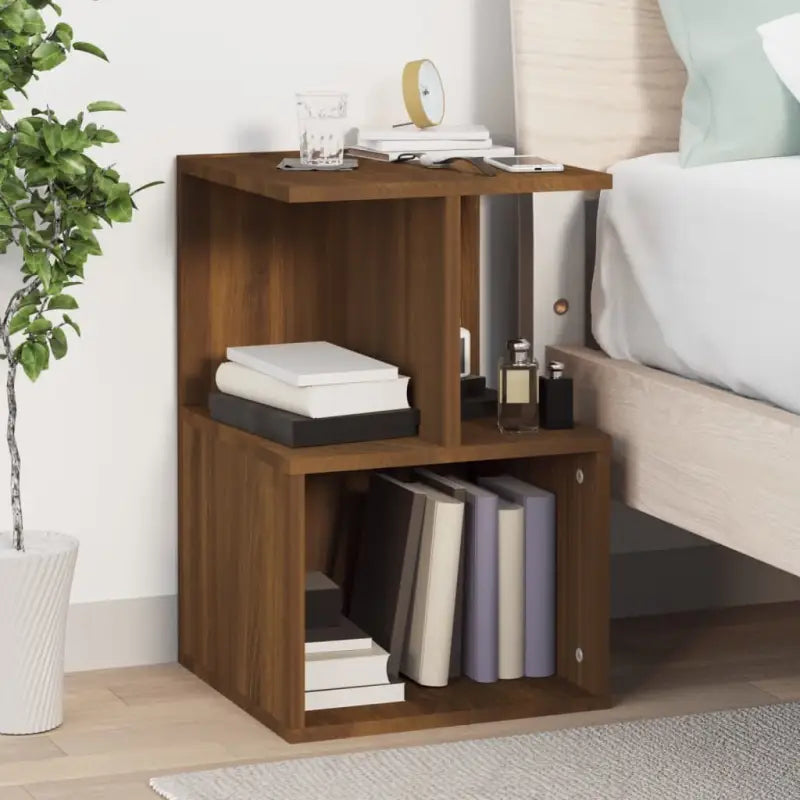 Nachtkastje met elegant ontwerp van bewerkt hout voor een tijdloze stijl - bruin eikenkleur / 1 - Nachtkastjes