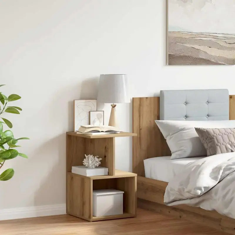 Nachtkastje met elegant ontwerp van bewerkt hout voor een tijdloze stijl - artisanaal eikenkleurig / 1 - Nachtkastjes