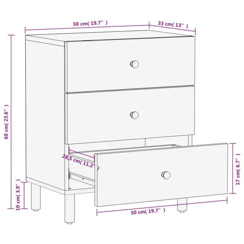 Nachtkastje met elegant ontwerp van massief mangohout - Nachtkastjes
