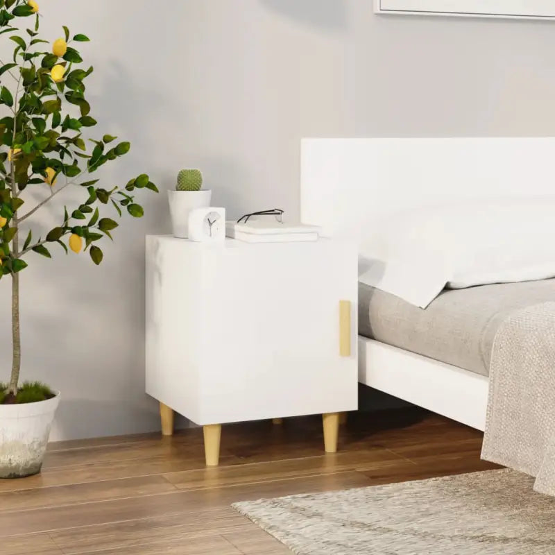 Nachtkastje met hoogglans wit bewerkt hout en elegant ontwerp - Nachtkastjes
