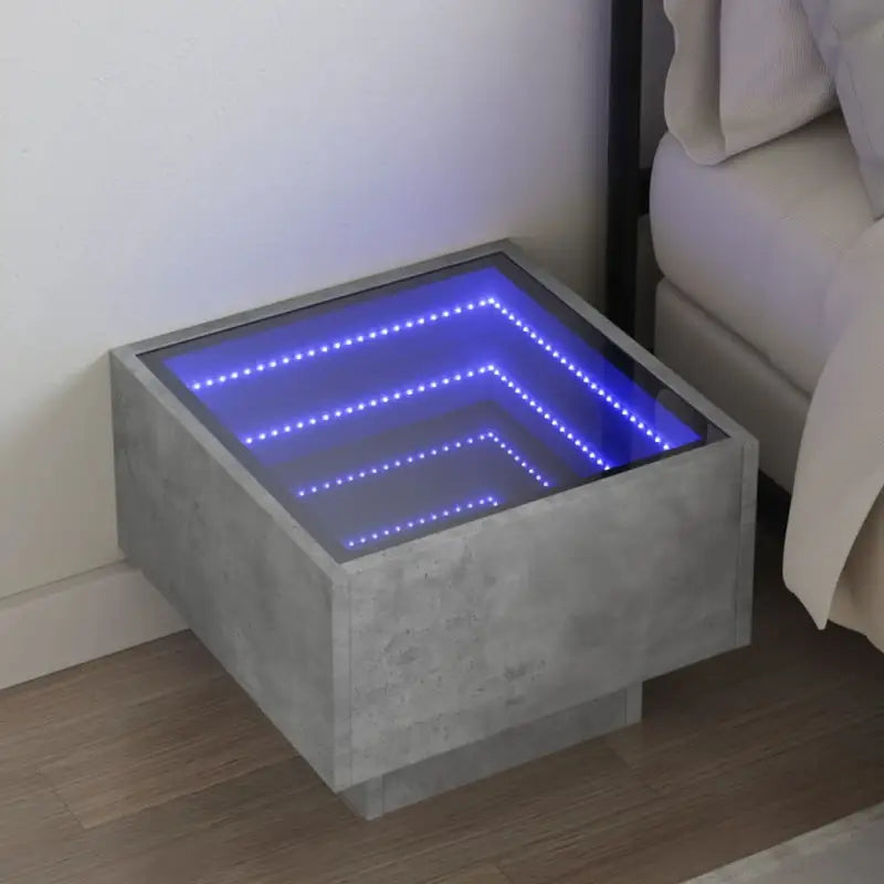 Nachtkastje met infinity LED en bewerkt hout voor een stijlvolle kamer - Betongrijs / 1 - Nachtkastjes