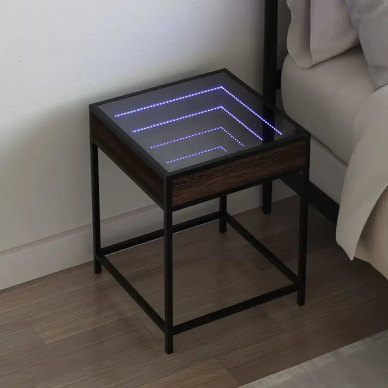 Nachtkastje met infinity LED en bewerkt hout voor een tijdloos interieur - bruin eikenkleur / 1 - Nachtkastjes