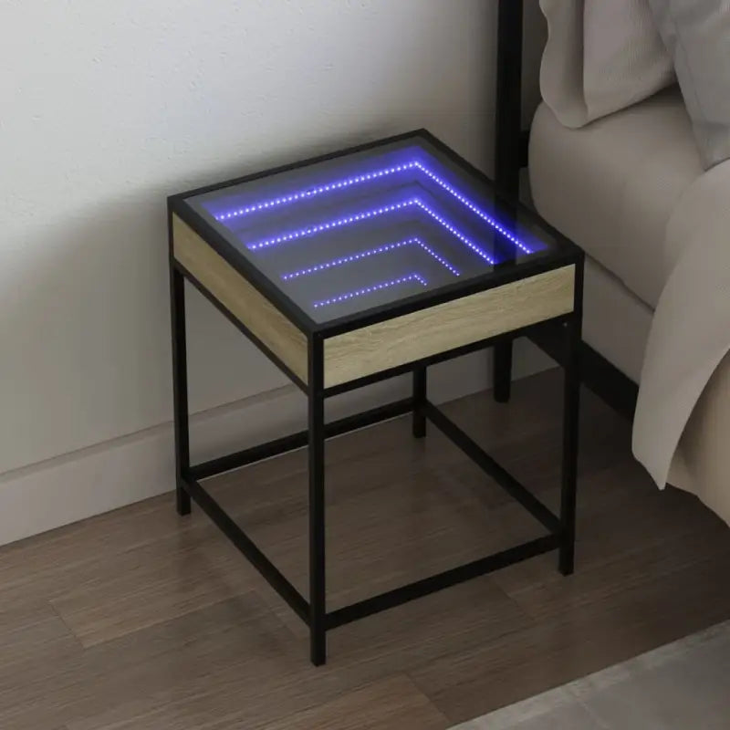 Nachtkastje met infinity LED en bewerkt hout voor een tijdloos interieur - Sonoma eiken / 1 - Nachtkastjes