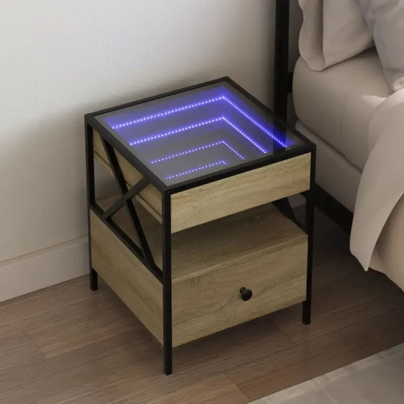 Nachtkastje met infinity LED-verlichting en bewerkt hout voor duurzaam Gebruik - Sonoma eiken / 1 - Nachtkastjes