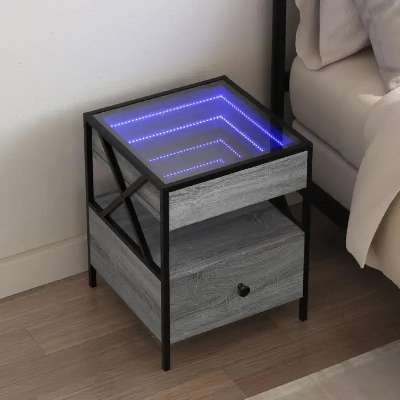 Nachtkastje met infinity LED-verlichting en bewerkt hout voor duurzaam Gebruik - Grijs sonoma / 1 - Nachtkastjes
