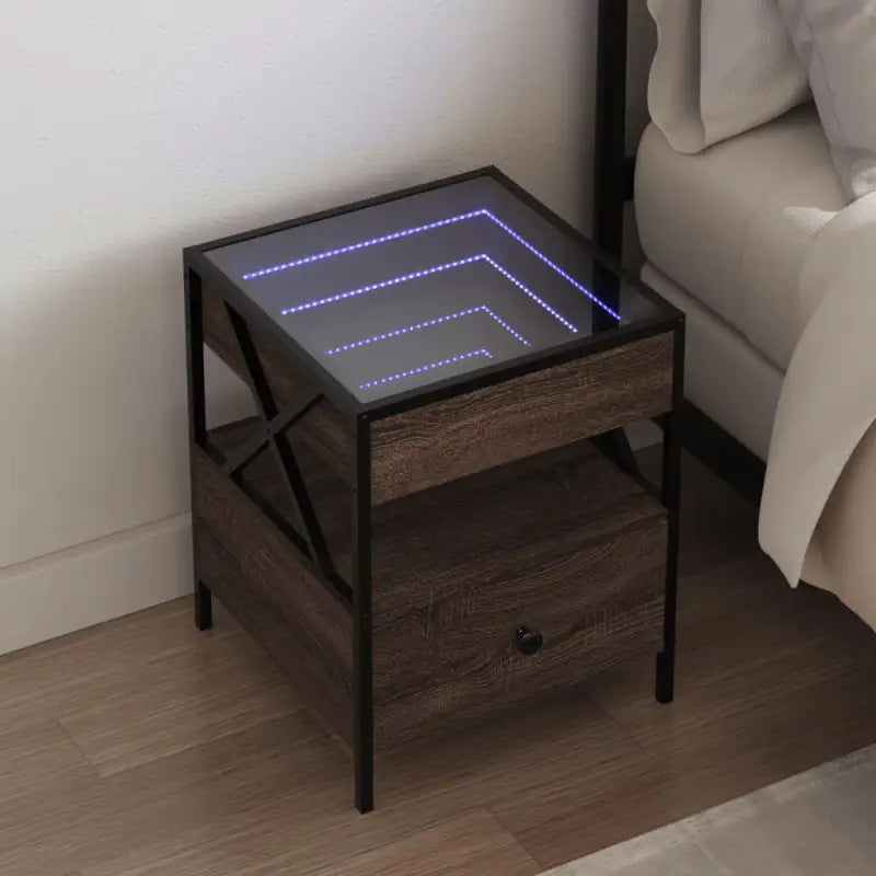 Nachtkastje met infinity LED-verlichting en bewerkt hout voor duurzaam Gebruik - bruin eikenkleur / 1 - Nachtkastjes
