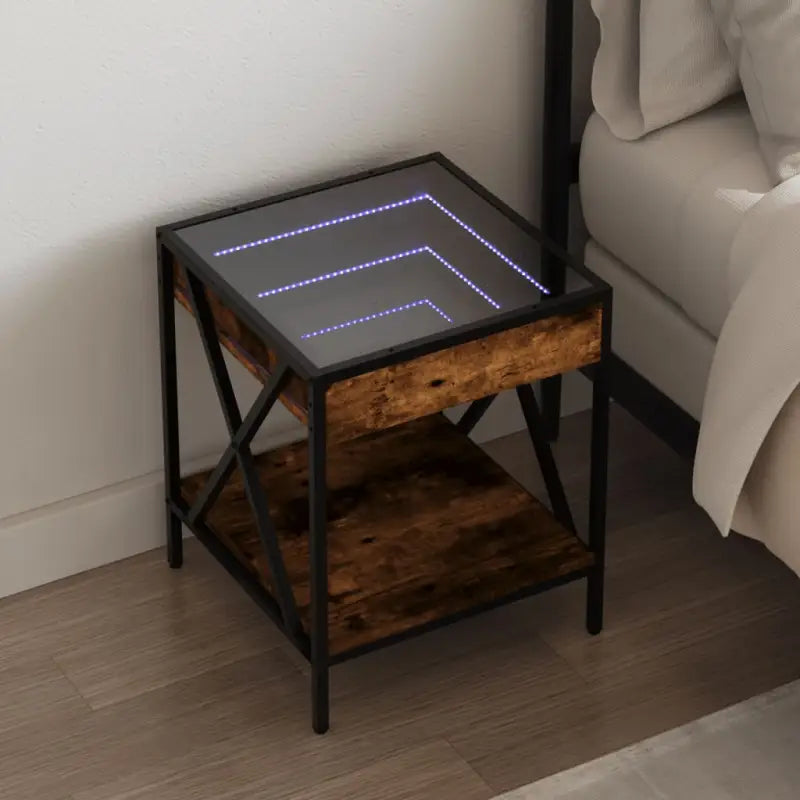 Nachtkastje met infinity LED verlichting in grijs sonoma eiken bewerkt hout - Gerookt eiken / 1 - Nachtkastjes