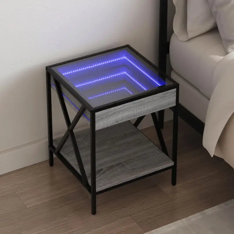 Nachtkastje met infinity LED verlichting in grijs sonoma eiken bewerkt hout - Nachtkastjes