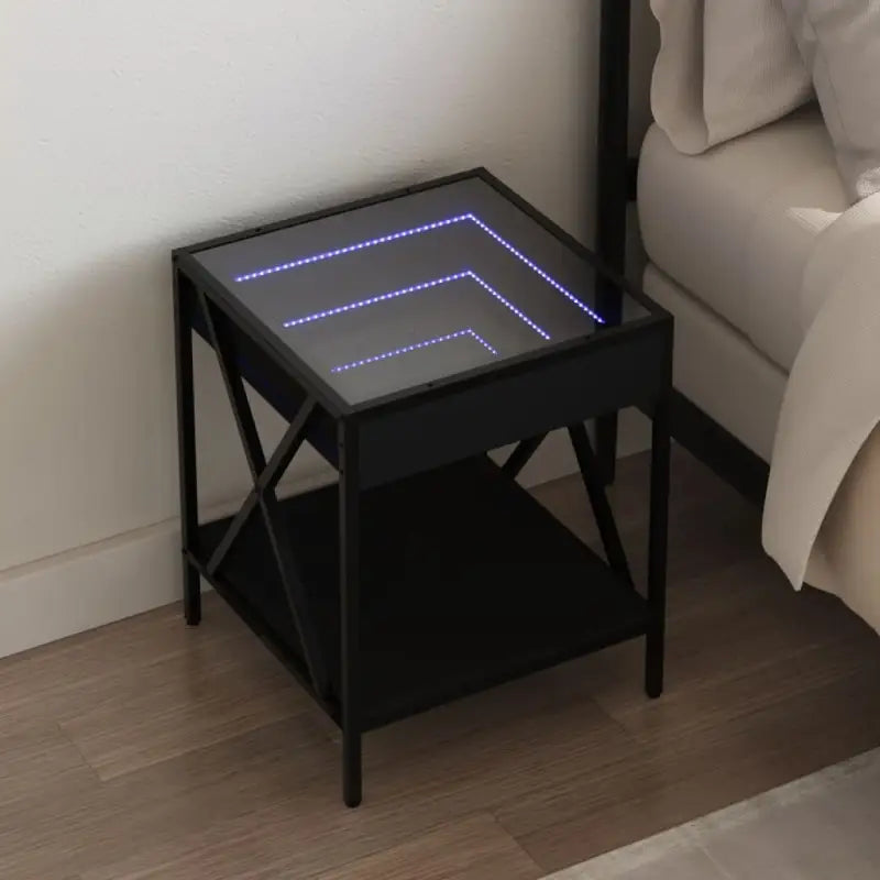 Nachtkastje met infinity LED verlichting in grijs sonoma eiken bewerkt hout - Zwart / 1 - Nachtkastjes