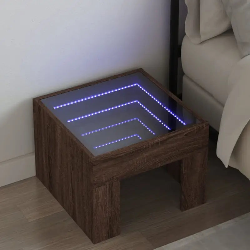 Nachtkastje met infinity LED-verlichting van bewerkt hout - bruin eikenkleur / 1 - Nachtkastjes