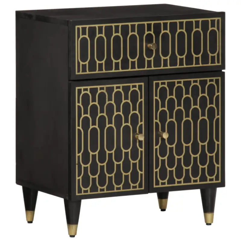 Nachtkastje met massief mangohout en houten poten voor een tijdloos interieur - Zwart / 1 - Nachtkastjes