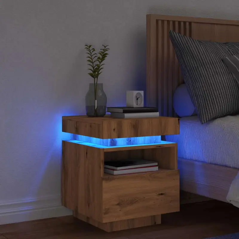 Nachtkastje met RGB LED-verlichting en duurzaam bewerkt hout - artisanaal eikenkleurig / 1 - Nachtkastjes