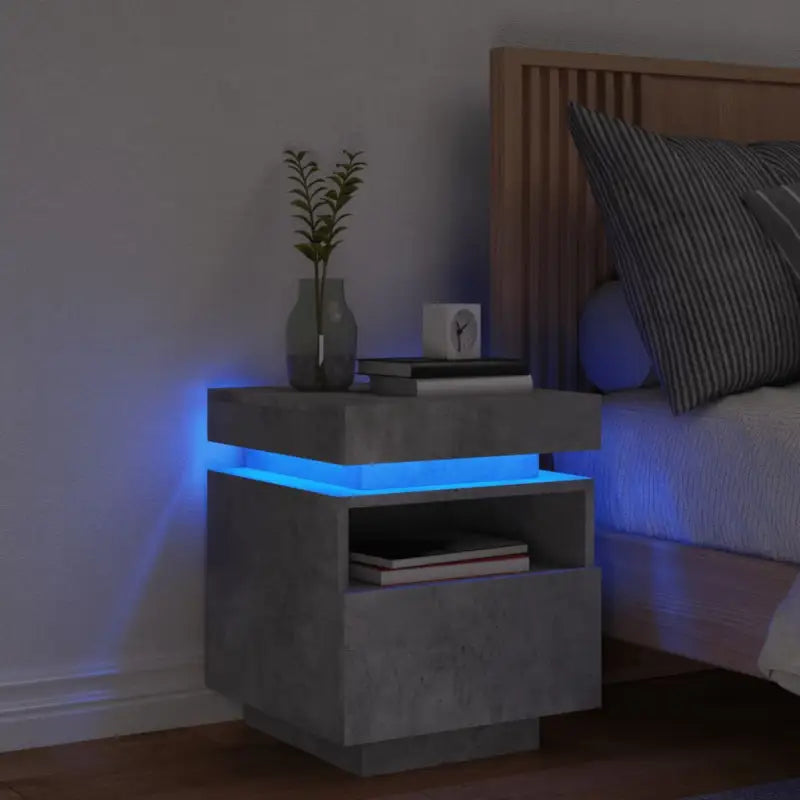 Nachtkastje met RGB LED-verlichting en duurzaam bewerkt hout - Betongrijs / 1 - Nachtkastjes