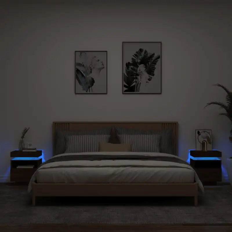 Nachtkastje met RGB LED-verlichting en duurzaam bewerkt hout - bruin eikenkleur / 2 - Nachtkastjes