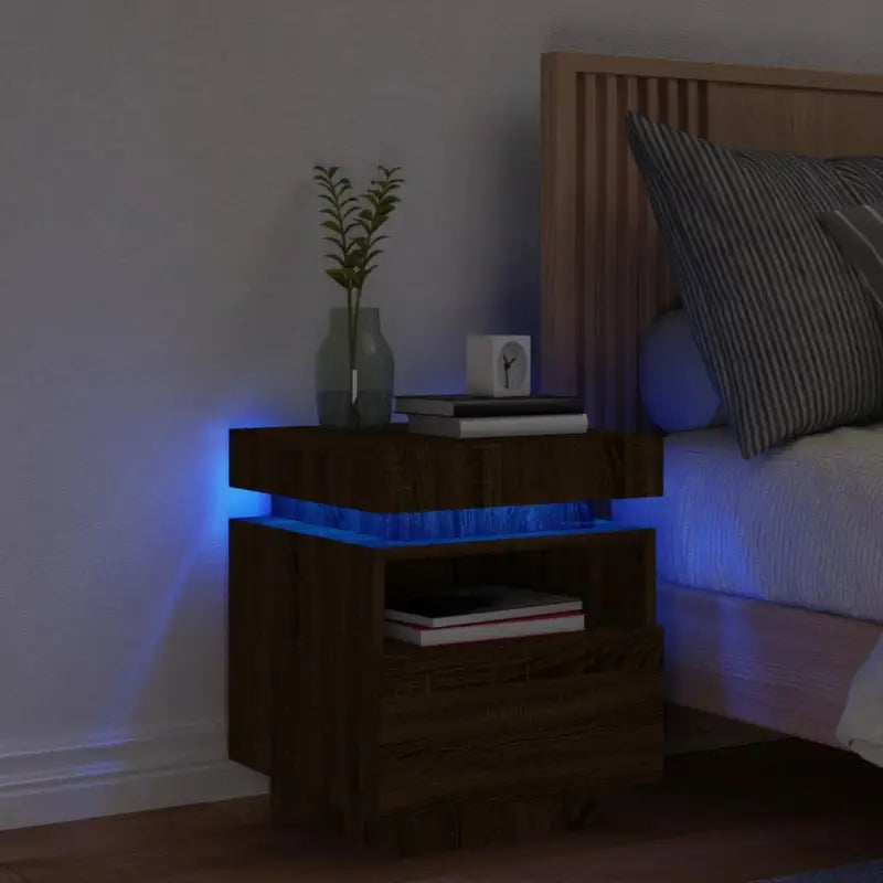 Nachtkastje met RGB LED-verlichting en duurzaam bewerkt hout - bruin eikenkleur / 1 - Nachtkastjes