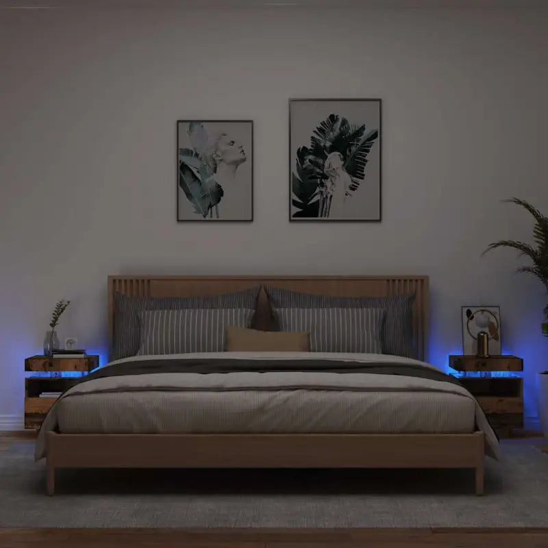 Nachtkastje met RGB LED-verlichting en duurzaam bewerkt hout - Oud hout / 2 - Nachtkastjes