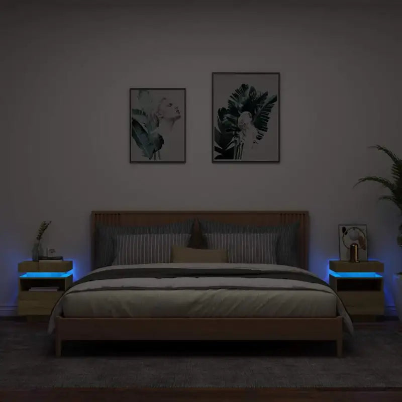 Nachtkastje met RGB LED-verlichting en duurzaam bewerkt hout - Sonoma eiken / 2 - Nachtkastjes