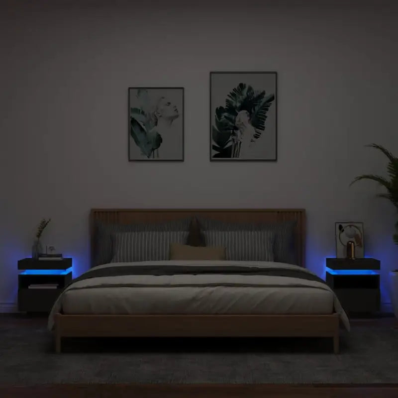 Nachtkastje met RGB LED-verlichting en duurzaam bewerkt hout - Zwart / 2 - Nachtkastjes