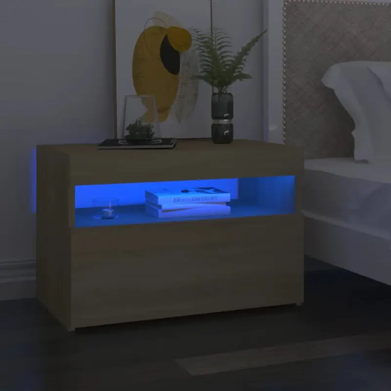 Nachtkastje met RGB LED-verlichting Hoogglans Wit voor modern interieur - Sonoma eiken / 1 - Nachtkastjes