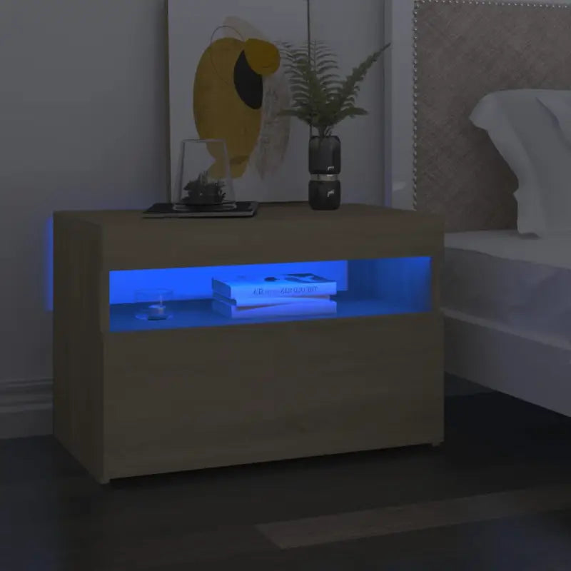Nachtkastje met RGB LED-verlichting Hoogglans Wit voor modern interieur - Sonoma eiken / 2 - Nachtkastjes