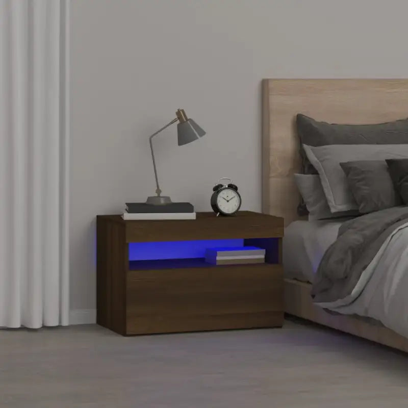 Nachtkastje met RGB LED-verlichting Hoogglans Wit voor modern interieur - bruin eikenkleur / 1 - Nachtkastjes
