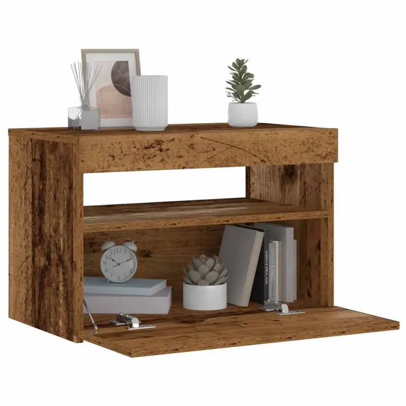 Nachtkastje met RGB LED-verlichting Hoogglans Wit voor modern interieur - Oud hout / 1 - Nachtkastjes