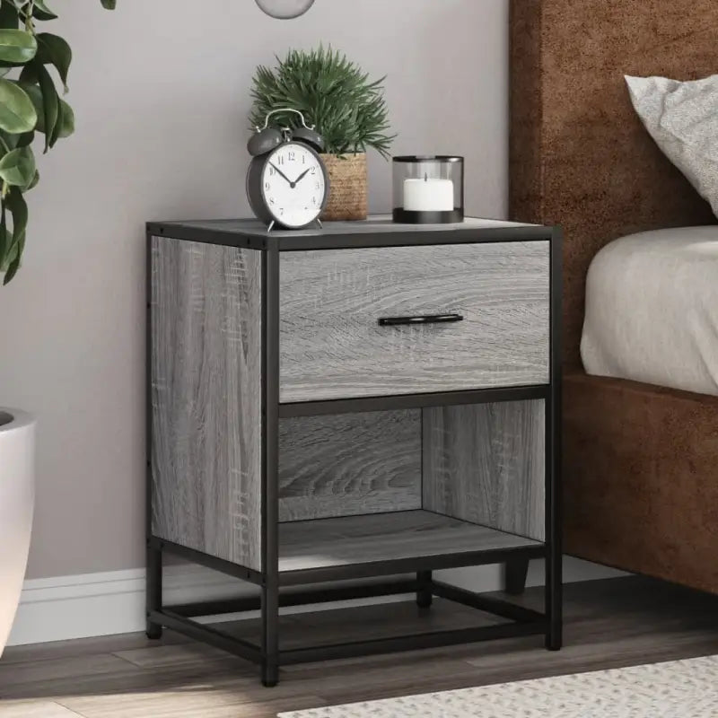 Nachtkastje met stevig tafelblad en bewerkt hout voor tijdloze charme - Grijs sonoma / 1 - Nachtkastjes
