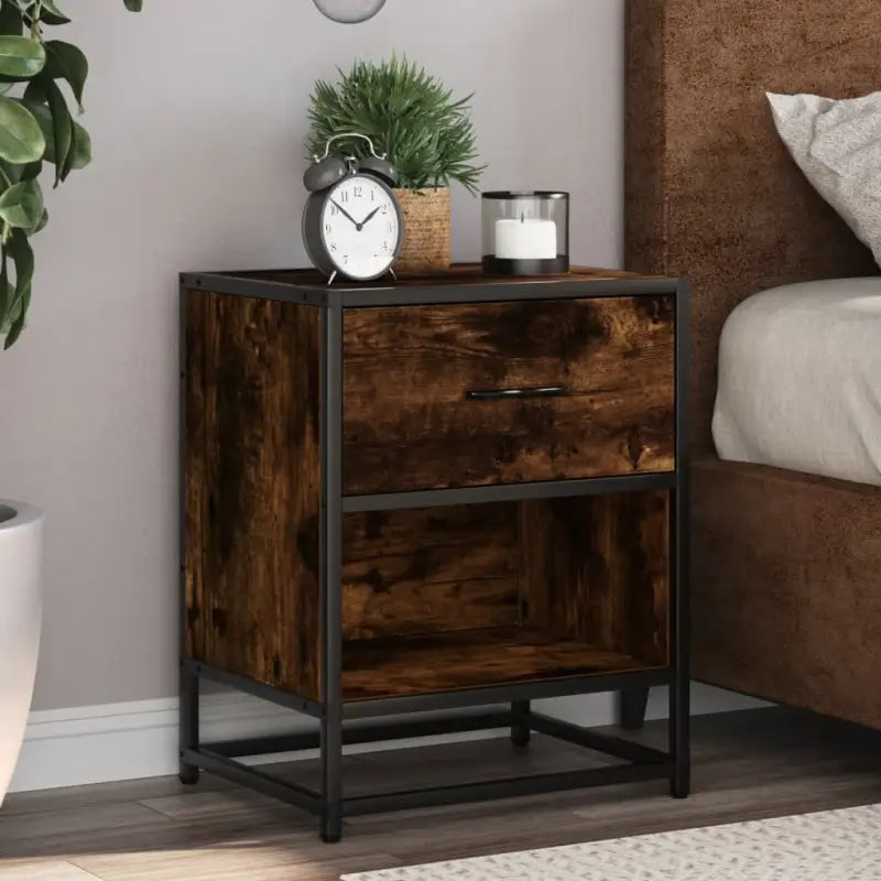 Nachtkastje met stevig tafelblad en bewerkt hout voor tijdloze charme - Gerookt eiken / 2 - Nachtkastjes