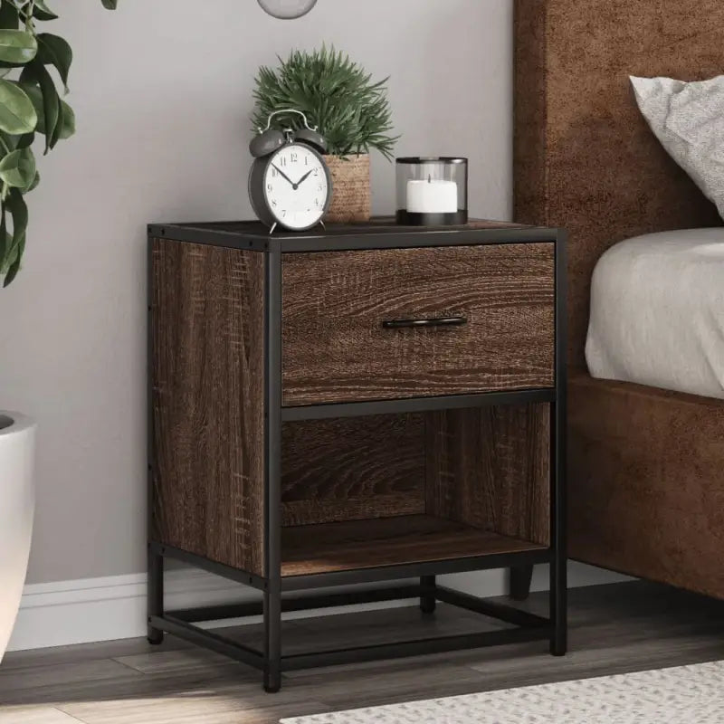 Nachtkastje met stevig tafelblad en bewerkt hout voor tijdloze charme - bruin eikenkleur / 1 - Nachtkastjes